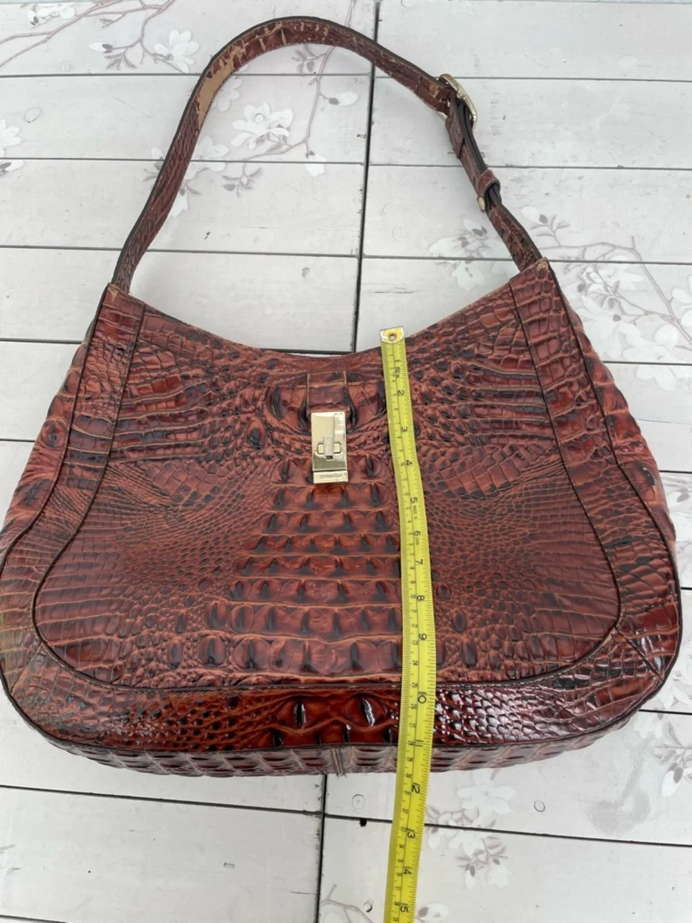 Brahmin Burnt Sienna Croc-Embossed Leather Hobo
